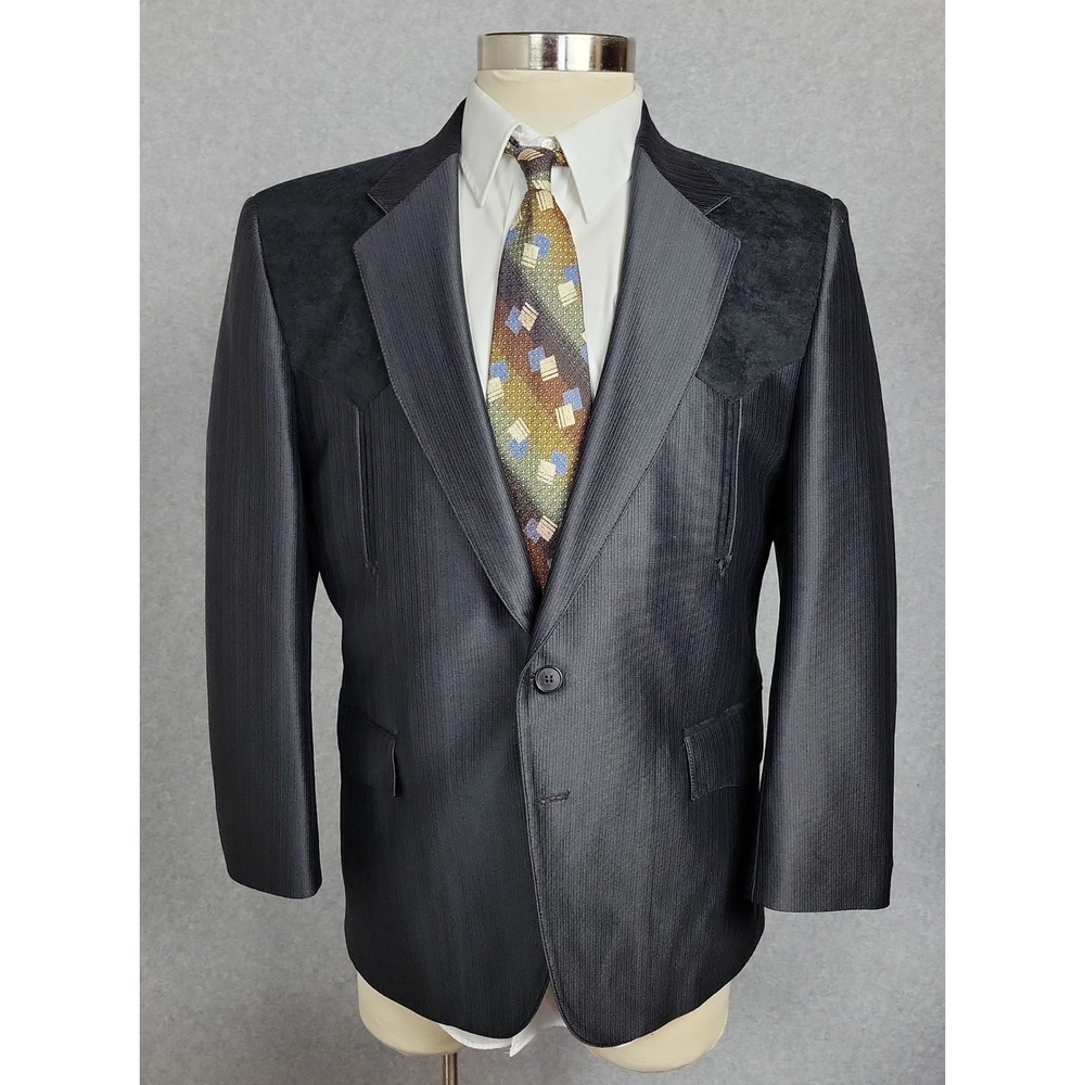 Vtg Sheplers Mens Western Blazer Black Faux Suede Yoke 42S USA Made